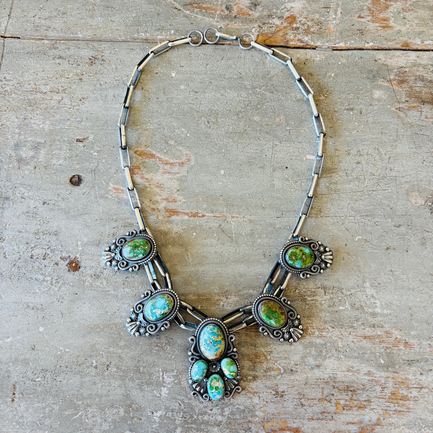 Navajo Braxton Parkett Sterling Silver & Sonoran Turquoise Statement Necklace