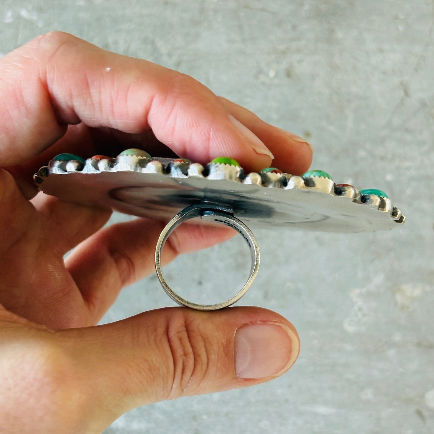 Navajo Kindale Billah Sterling Silver - Ceramic - Mojave & Kingman Turquoise Cowboy Ring