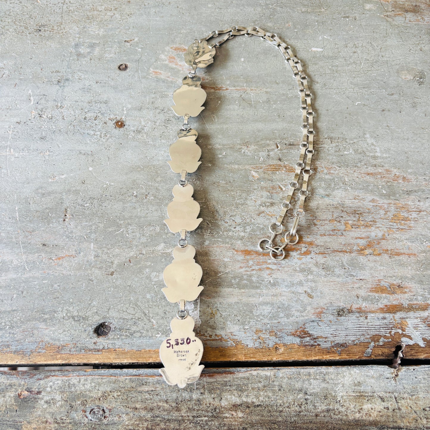 Navajo Hemerson Brown Sterling Silver & Lapis Hearts Statement Lariat Necklace
