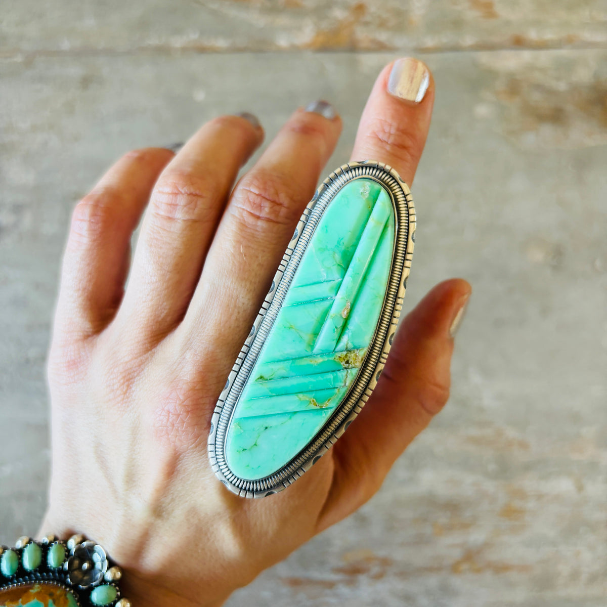 Navajo Walter Vandever Sterling Silver & Variscite Cobblestone Ring