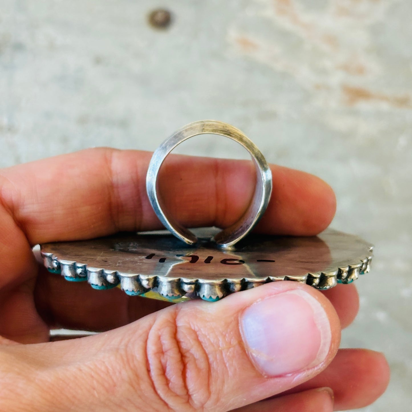 Navajo Glenn Livingston Sterling Silver & Mixed Turquoise Cluster Ring