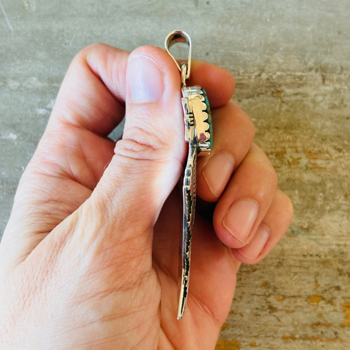 Navajo Sam Gray Sterling Silver & Kingman Turquoise Maiden Overlay Pendant