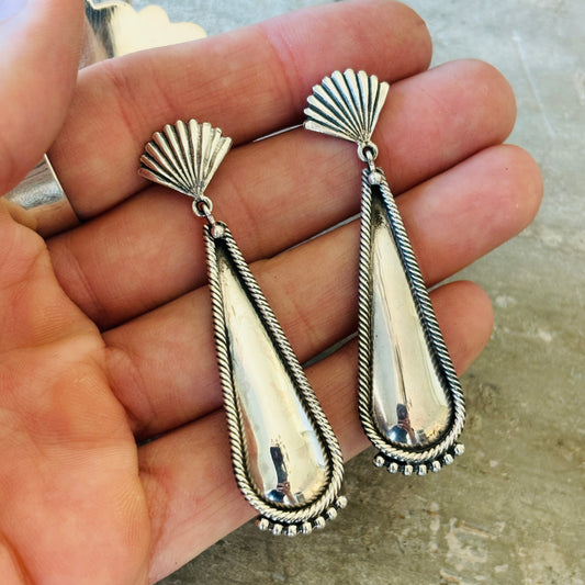 Navajo Steve Arviso Sterling Silver Fan Earrings