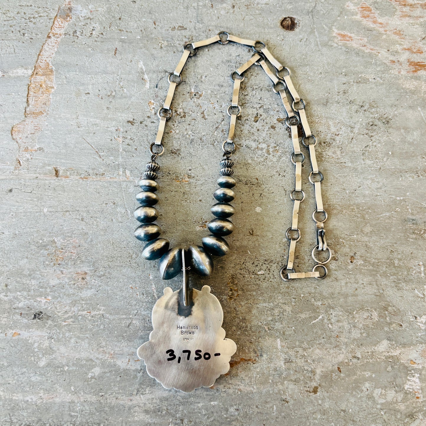 Navajo Hemerson Brown Sterling Silver - Kingman & Sonoran Turquoise Statement Necklace
