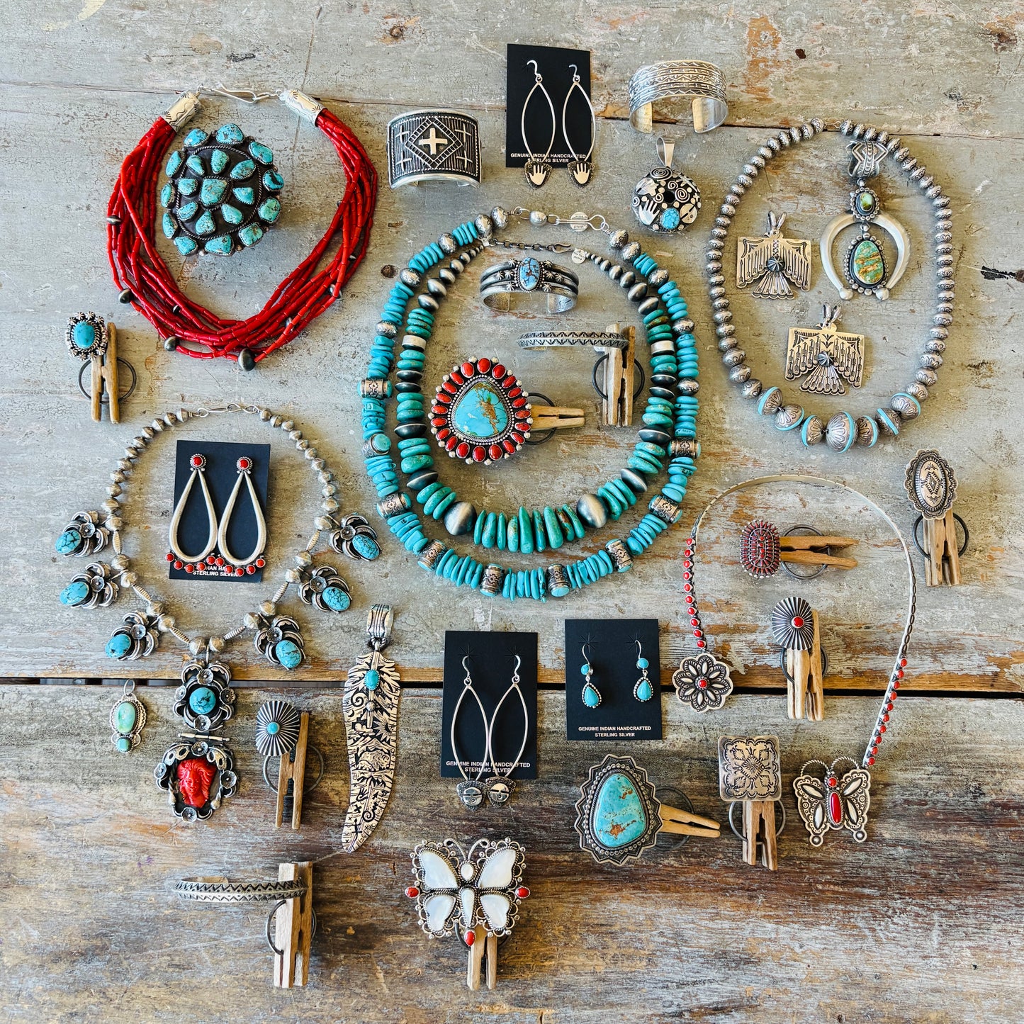 Navajo Allison Lee Sterling Silver & Kingman Turquoise Handmade Pearls Statement Necklace