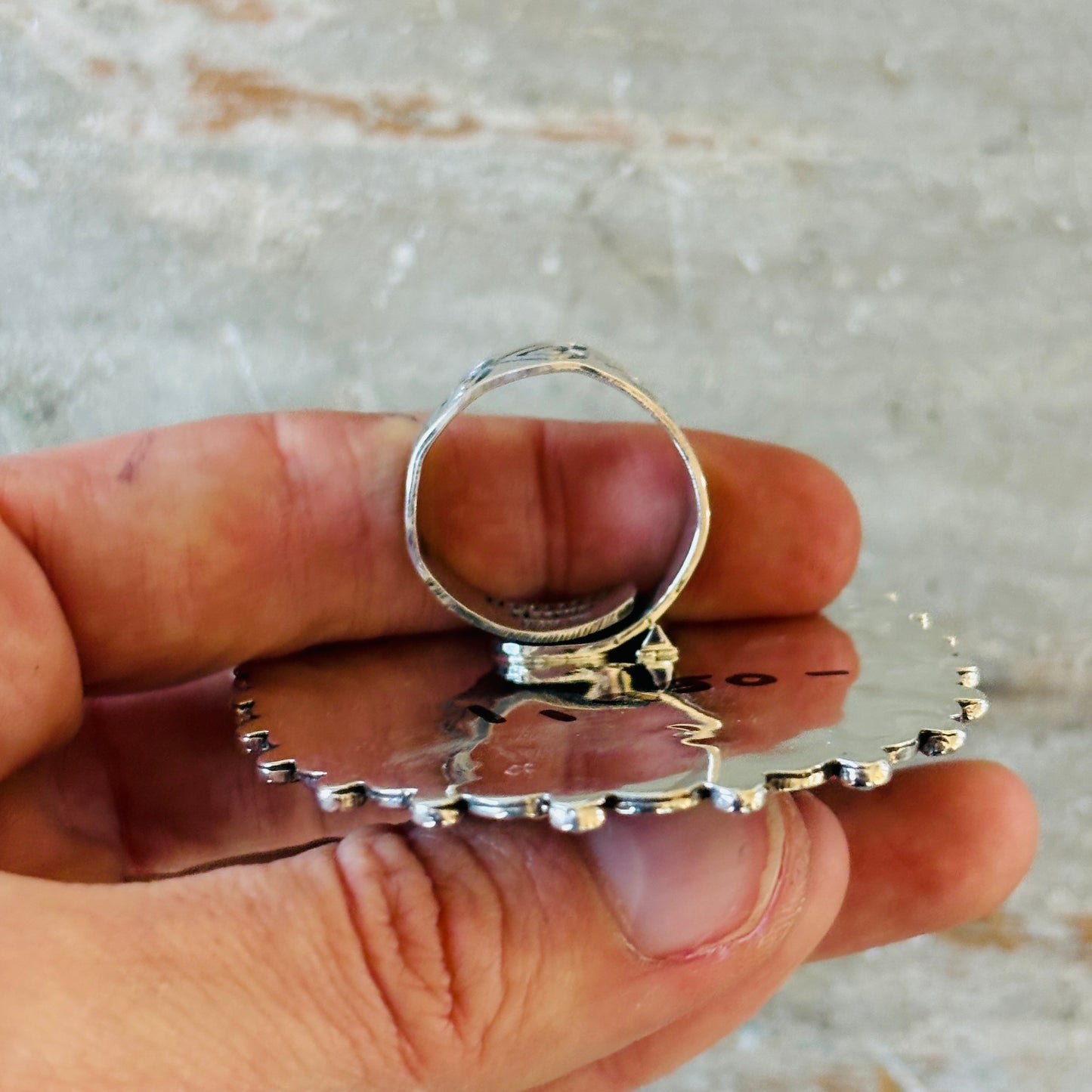 New Navajo Hemerson Brown Sterling Silver & Pink Conch Hearts Ring