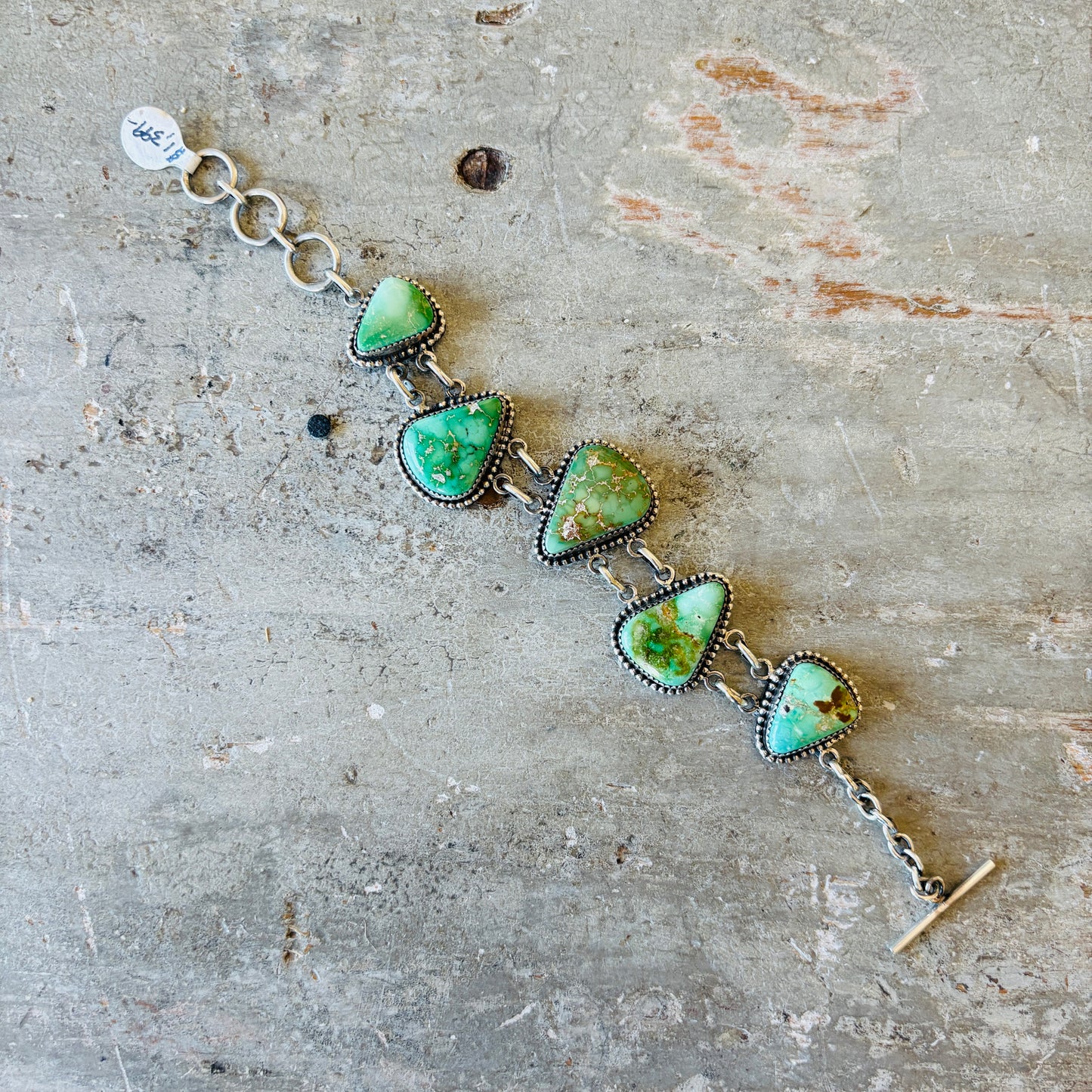 Navajo La Rose Ganadonegro Sterling Silver & Sonoran Turquoise Link Bracelet