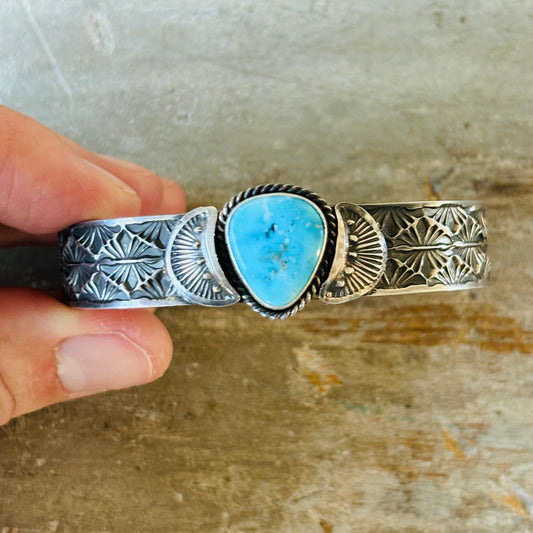 Navajo Sunshine Reeves Sterling Silver & Kingman Turquoise Stacker Cuff