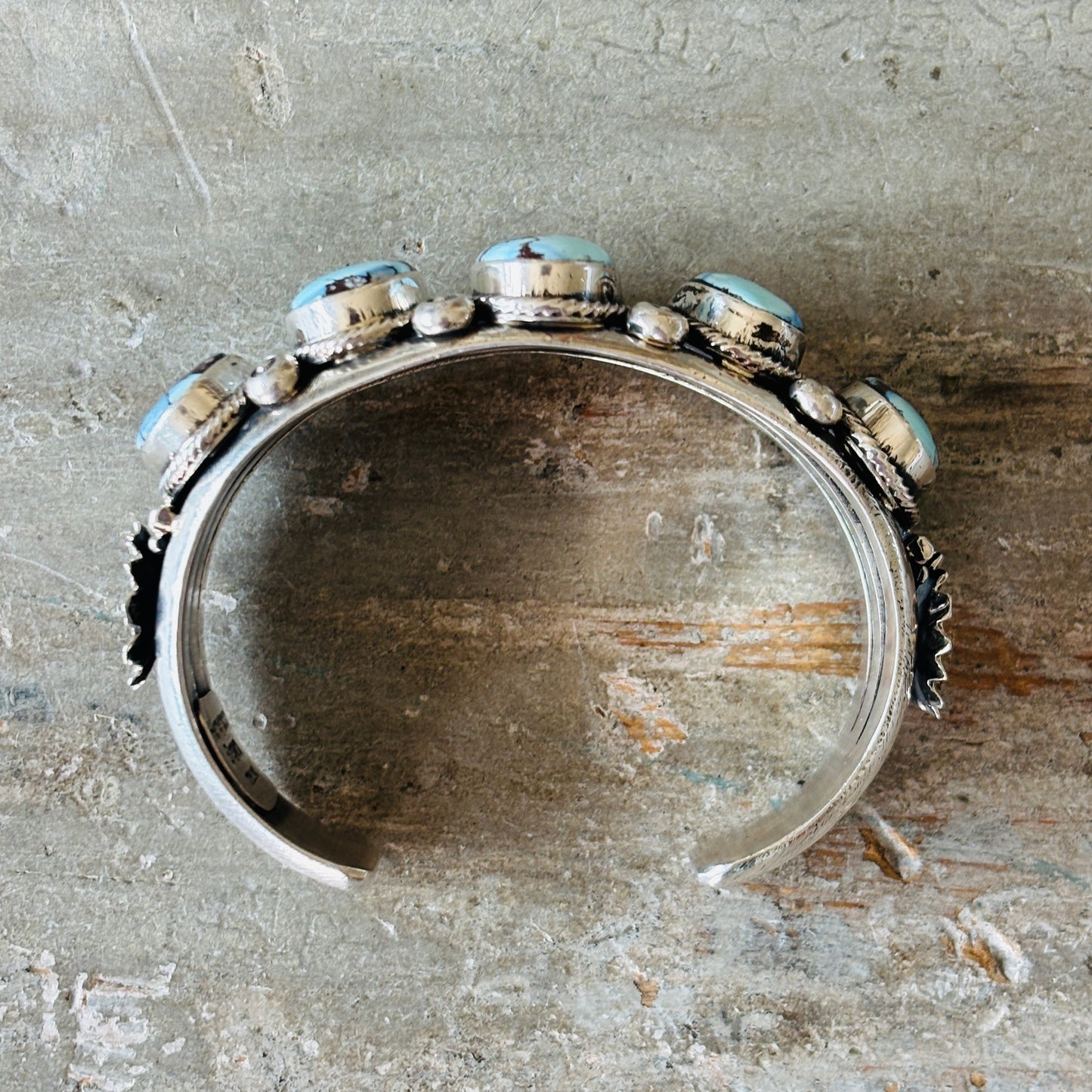 Navajo Hemerson Brown Sterling Silver & Golden Hills Turquoise 5 Stone Stacker Cuff