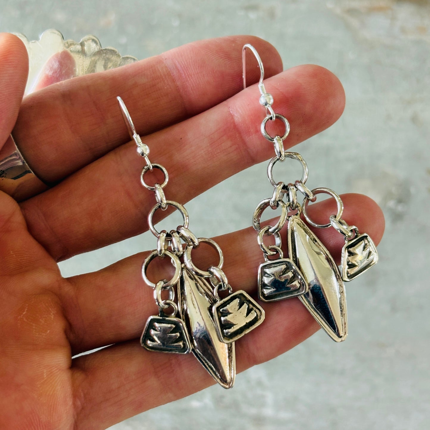 Navajo Dakota Willie Sterling Silver Charm Earrings