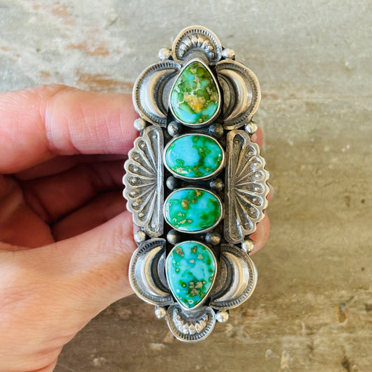 Navajo Leon Martinez Sterling Silver & Sonoran Turquoise 4 Stone Statement Ring