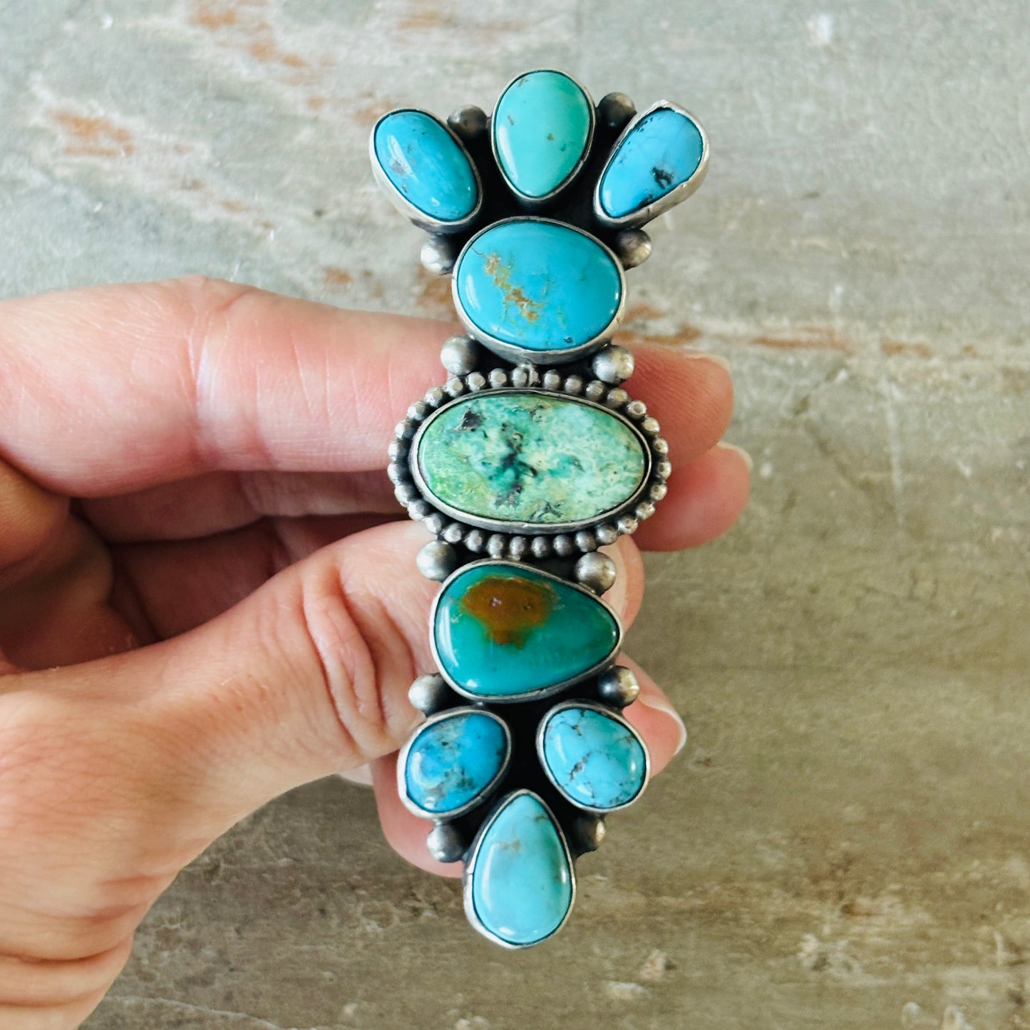 Navajo Betty Tom Sterling Silver & Multi Turquoise Statement Ring