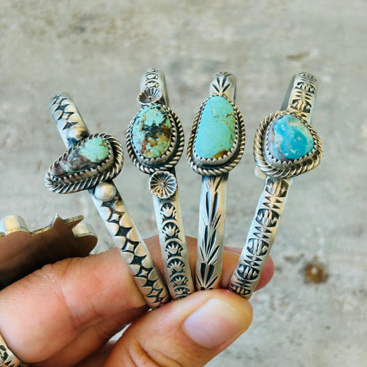 Navajo Chris Etsitty Sterling Silver & Bisbee Turquoise Stacker Cuffs