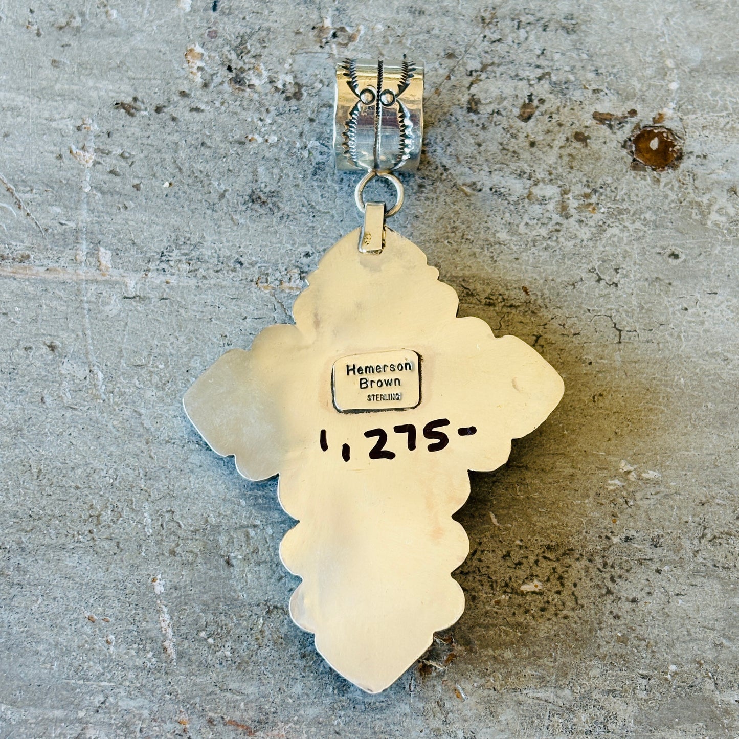 Navajo Hemerson Brown Sterling Silver - Phosphosiderite & Kingman Turquoise Cobblestone Cross