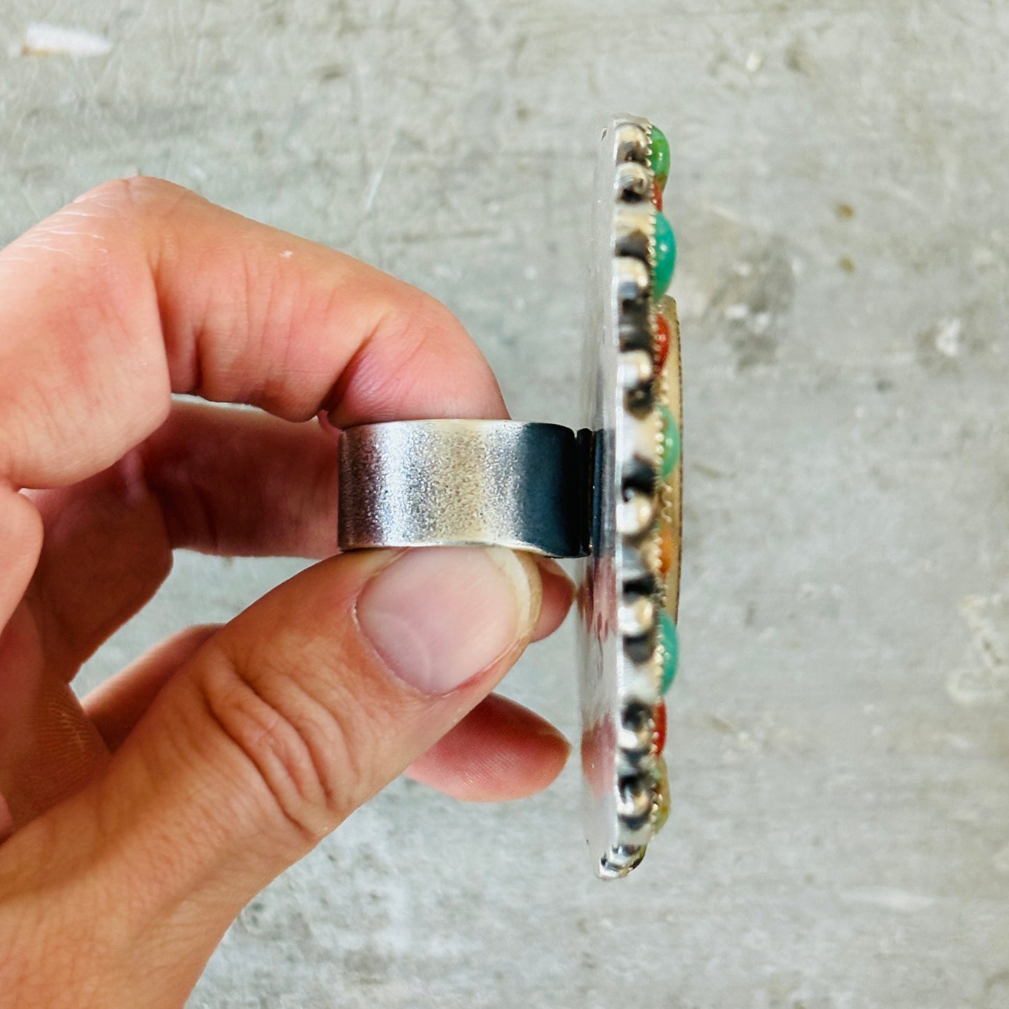 Navajo Kindale Billah Sterling Silver - Ceramic - Mojave & Kingman Turquoise Cowboy Ring