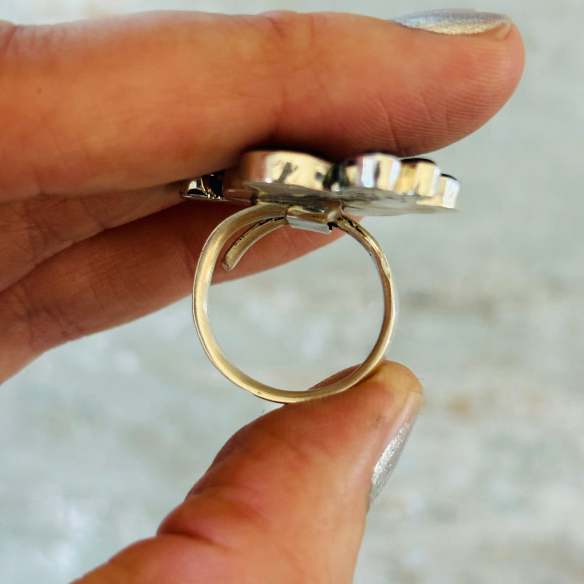 Zuni Don Dewa Sterling Silver Multi Stone Mickey Mouse Ring