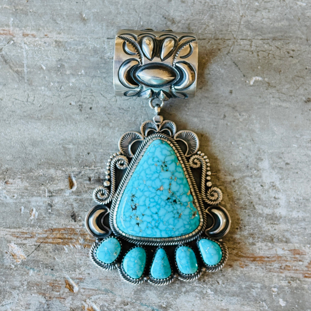 Navajo Kirk Smith Sterling Silver & Birds Eye Kingman Statement Pendant