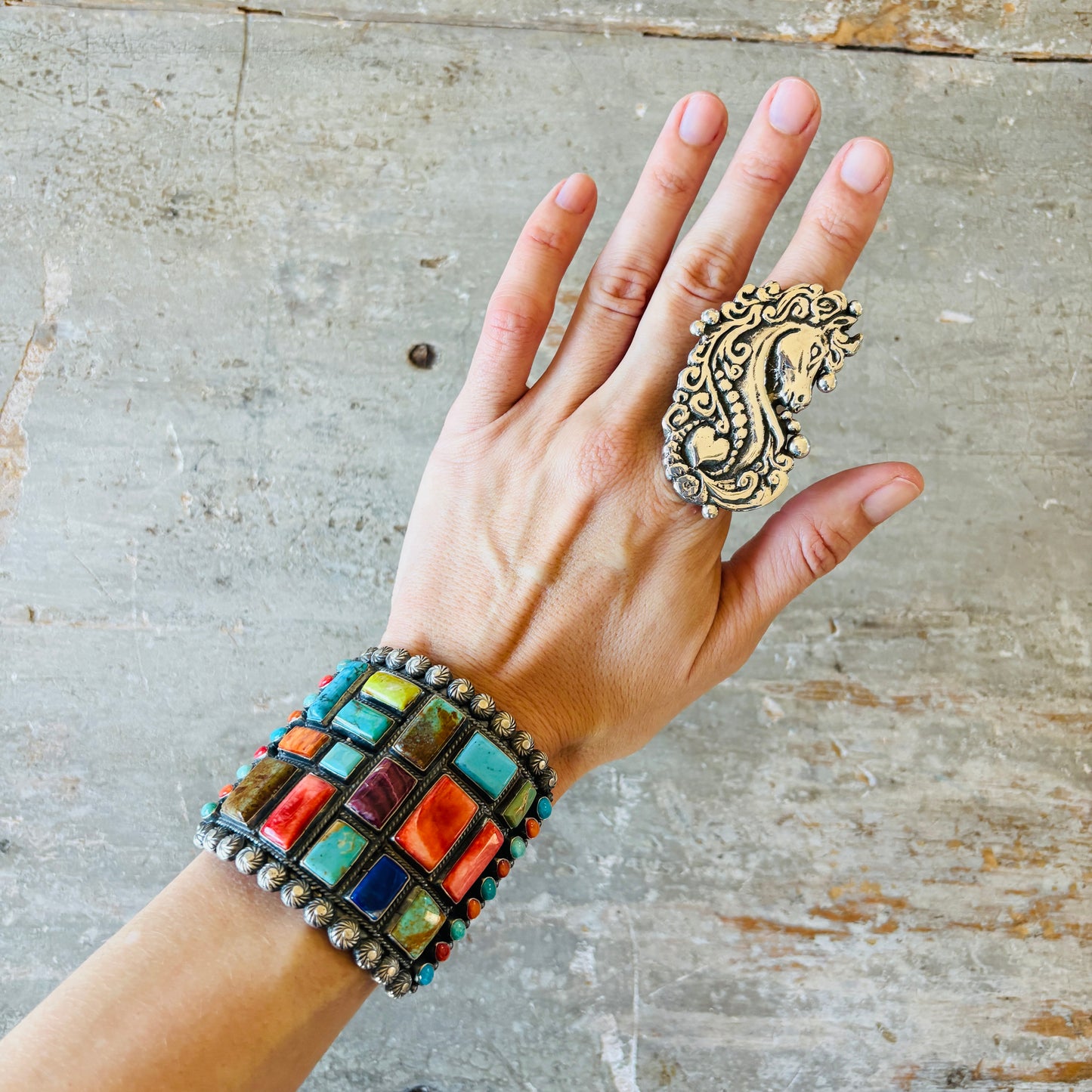 Navajo Ryan Chee Sterling Silver Horse Heart Tufa Cast Ring