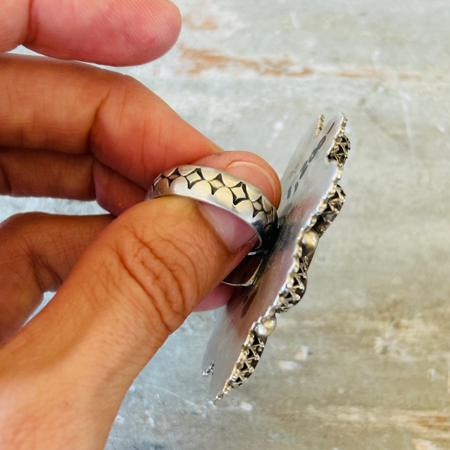 Navajo Chris Etsitty Sterling Silver & Bisbee Turquoise Cluster Ring