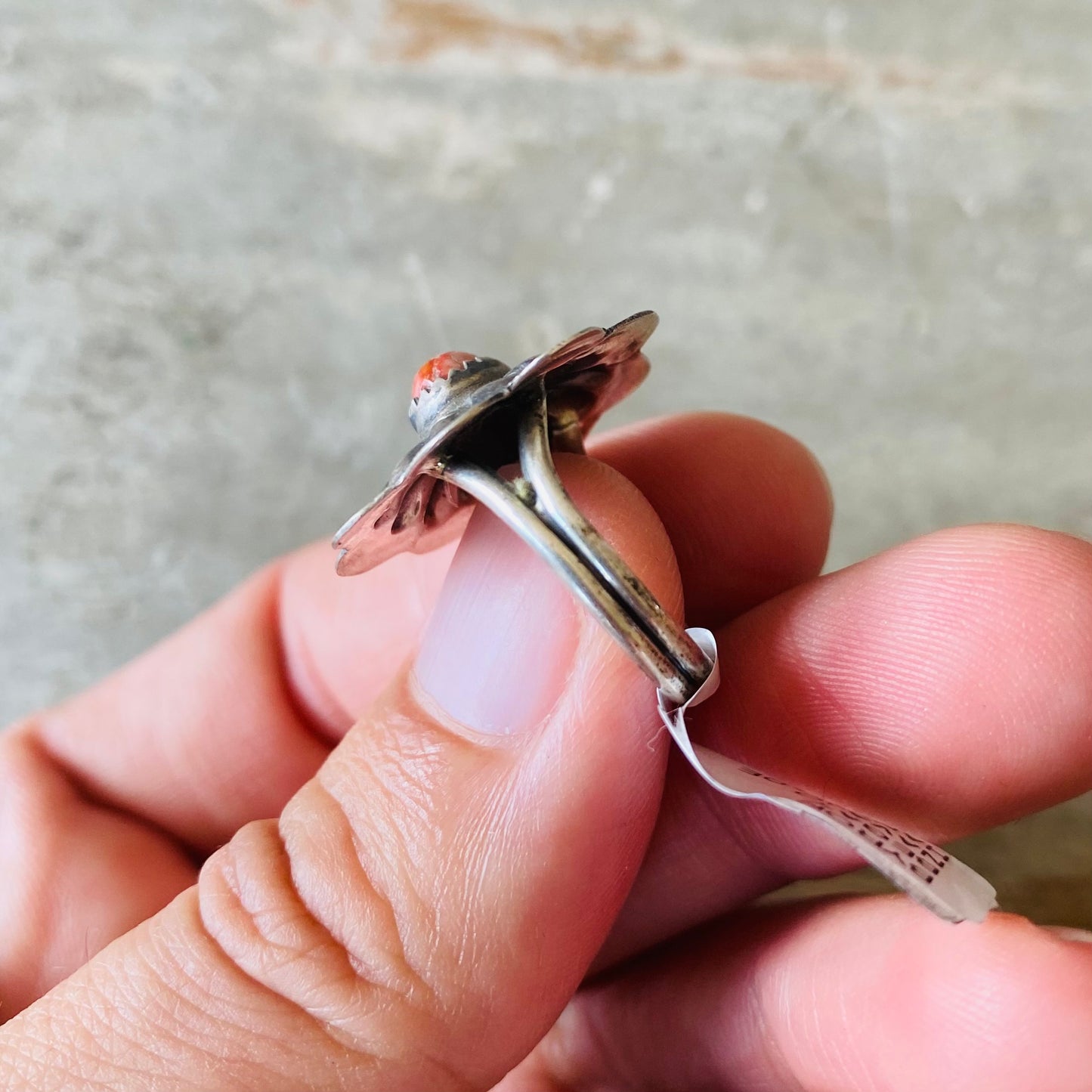 Navajo Byron Begay Sterling Silver & Orange Spiny Oyster Concho Ring