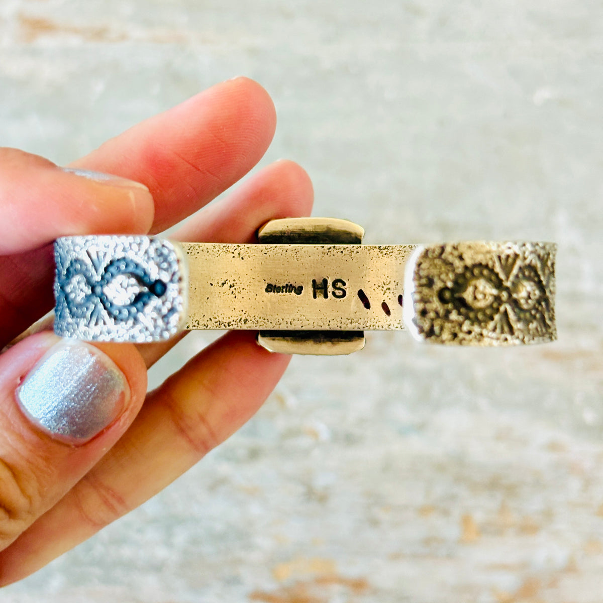 Navajo Herman Smith Sterling Silver & Web Kingman Turquoise Stacker Cuff