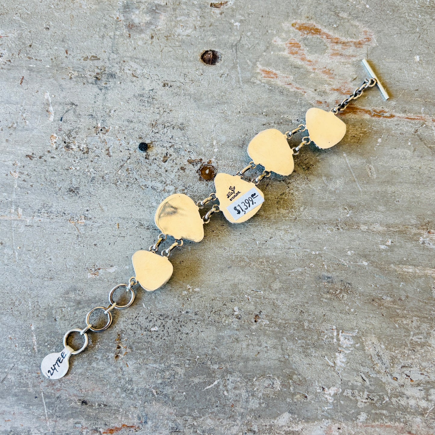 Navajo La Rose Ganadonegro Sterling Silver & Sonoran Turquoise Link Bracelet