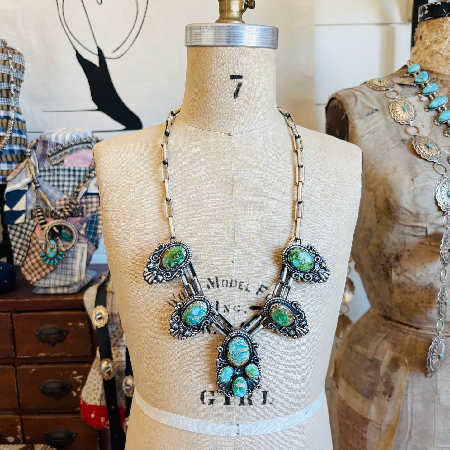 Navajo Braxton Parkett Sterling Silver & Sonoran Turquoise Statement Necklace