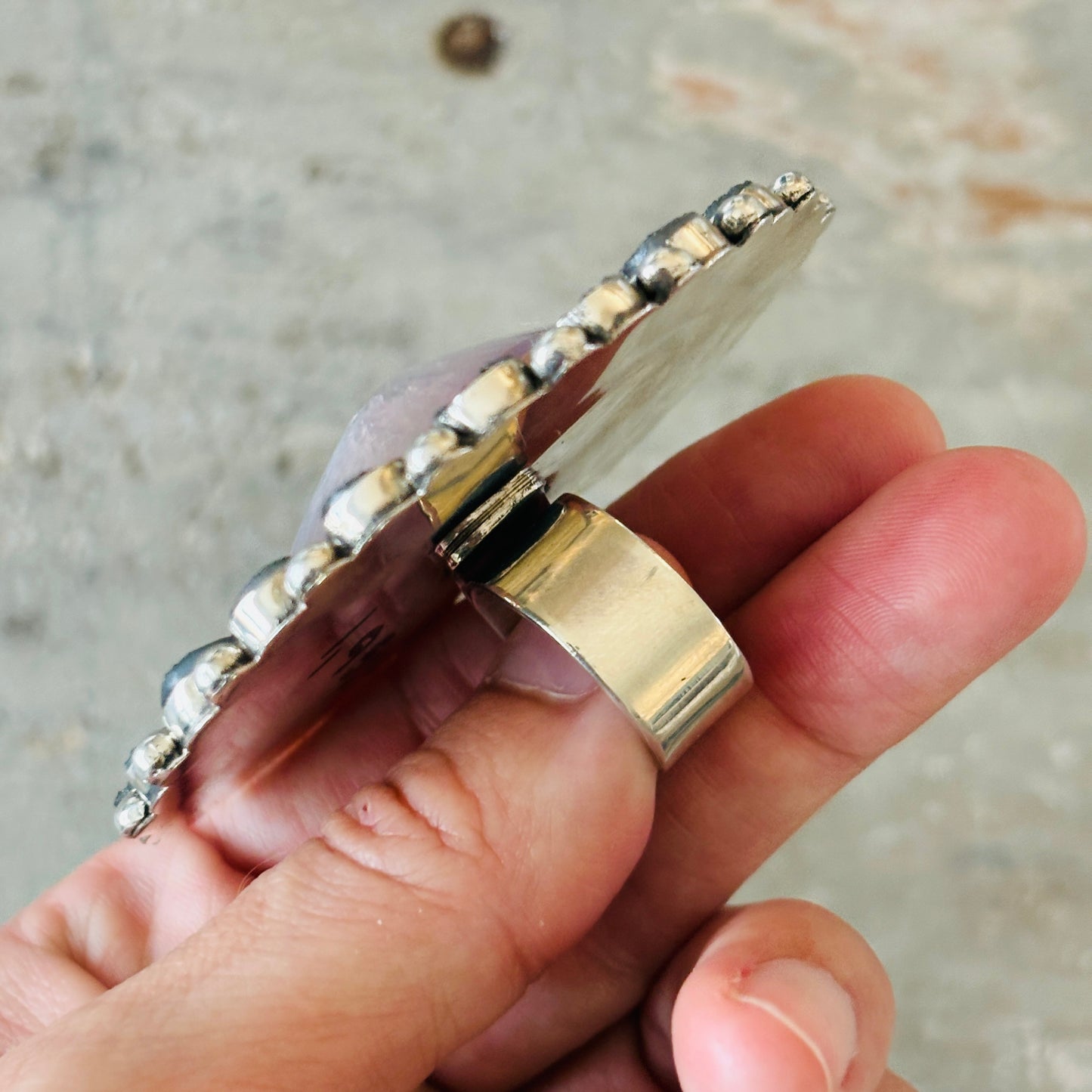 Navajo Hemerson Brown Sterling Silver & Druzy Statement Ring