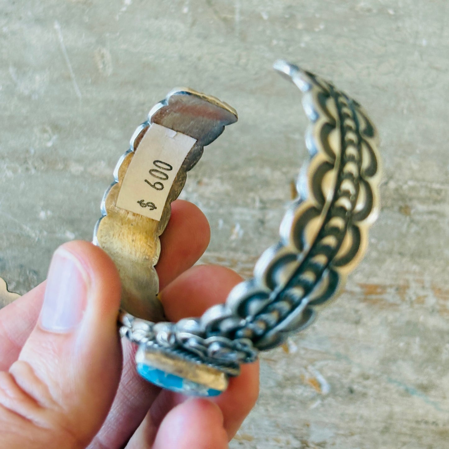 Navajo Randy Boyd Sterling Silver & Blue Ridge Turquoise Stacker Cuff