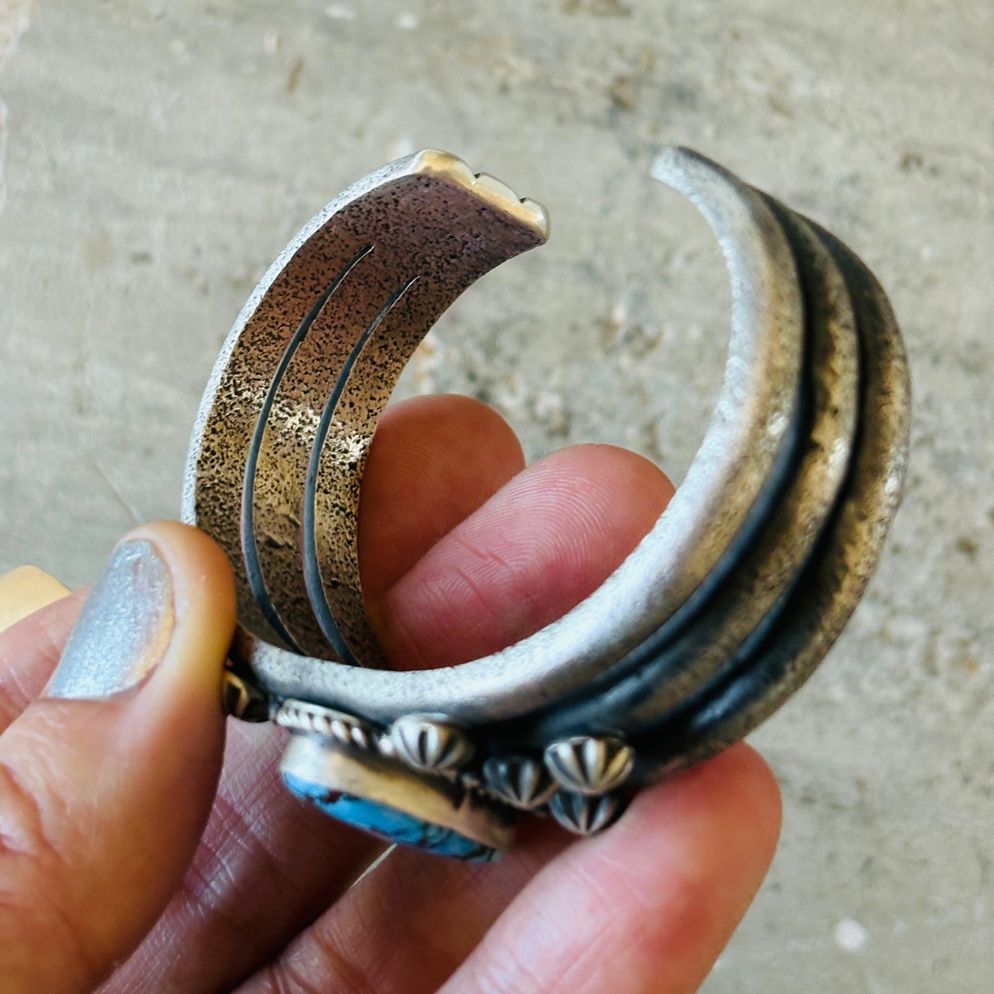 Navajo Herman Smith Sterling Silver & Golden Hills Turquoise Stacker Cuff