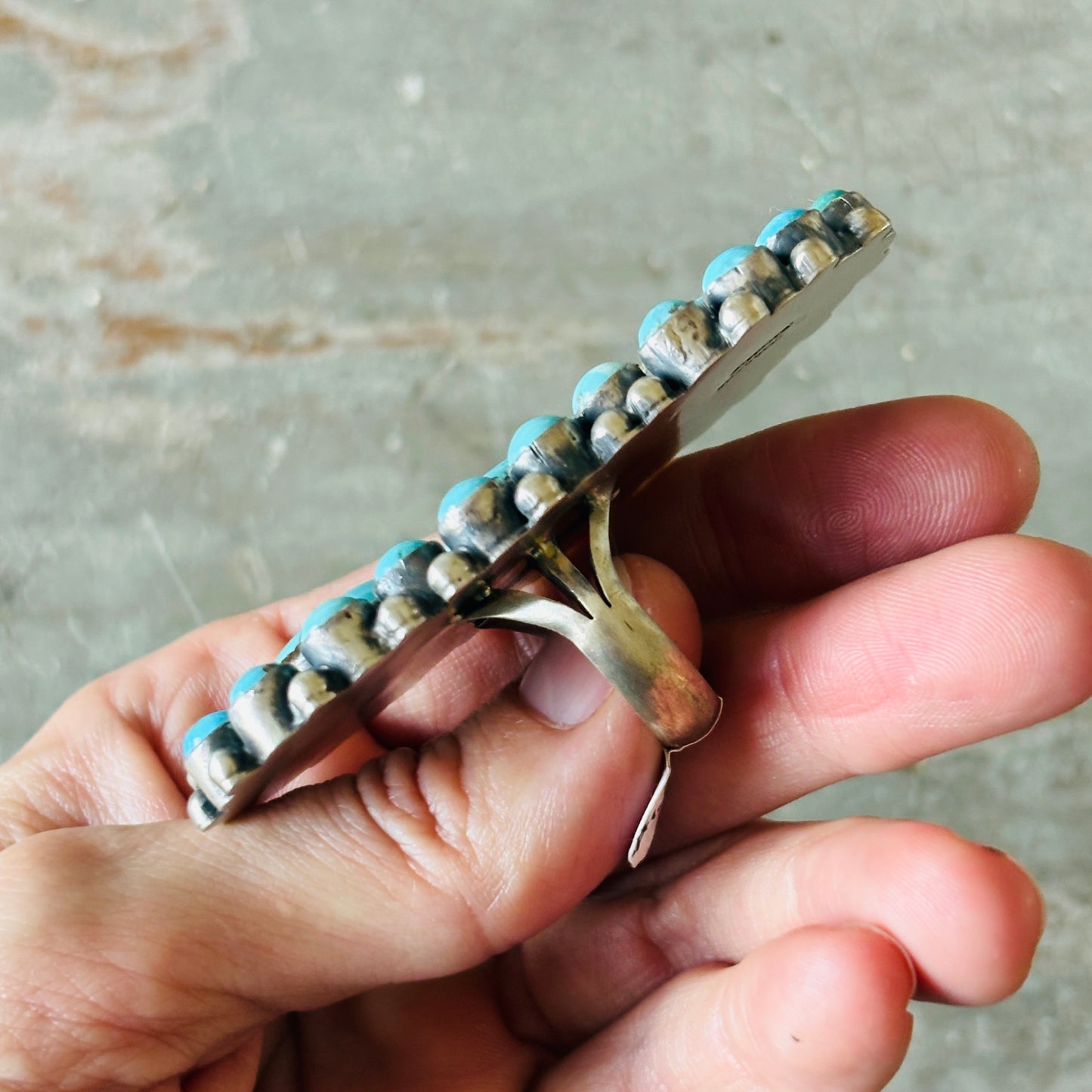 Navajo Bobby Johnson Sterling Silver & Mixed Turquoise Cluster Ring