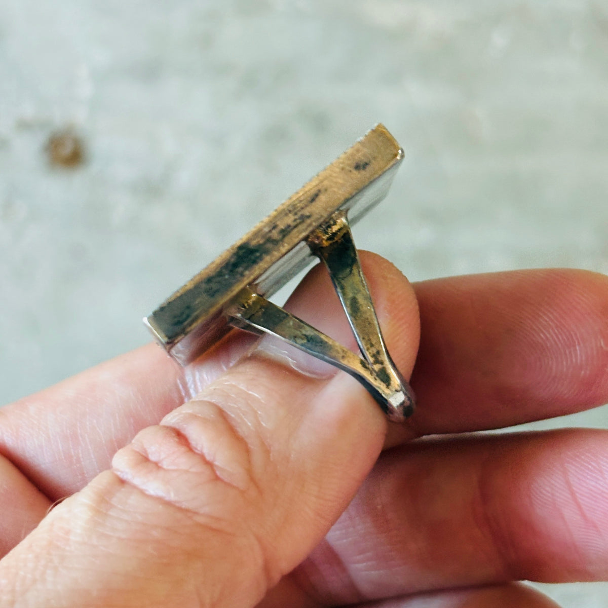 Vintage Zuni Signed Sterling Silver Multi Stone Inlay Crown Dancer Ring