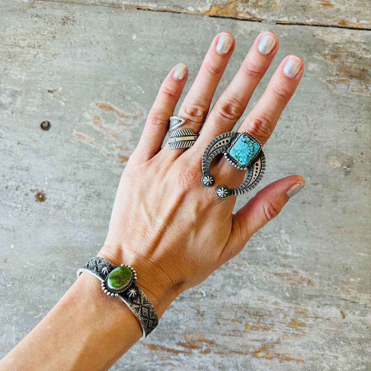 Navajo Herman Smith Sterling Silver & Sonoran Turquoise Stacker Cuff