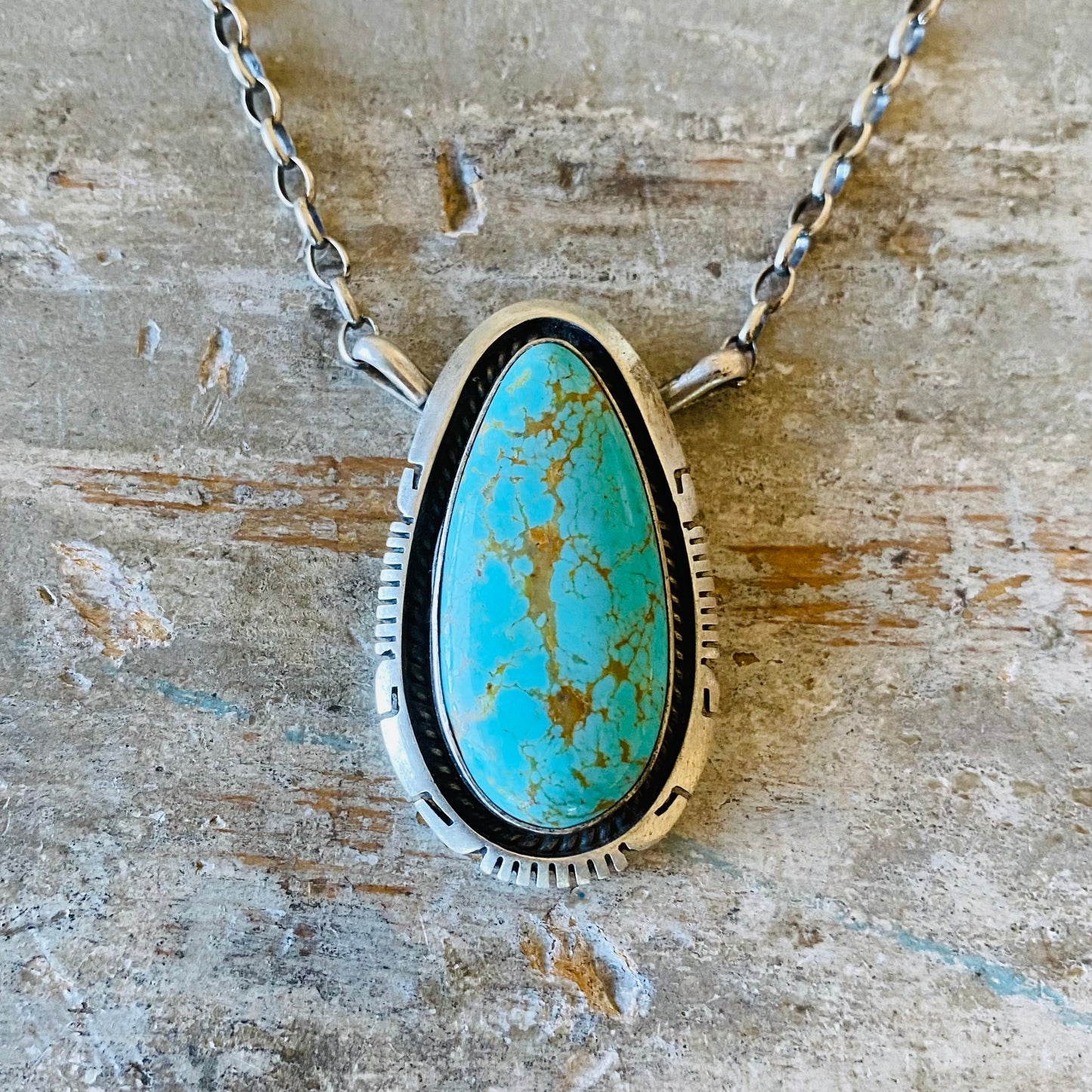 Navajo Alfred Martinez Sterling Silver & Kingman Turquoise Necklace