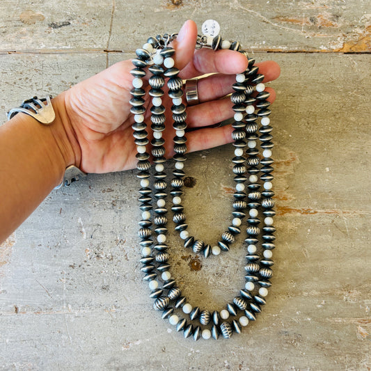 Navajo Preston Haley Sterling & MOP 7mm - 10mm Handmade Pearls Necklace