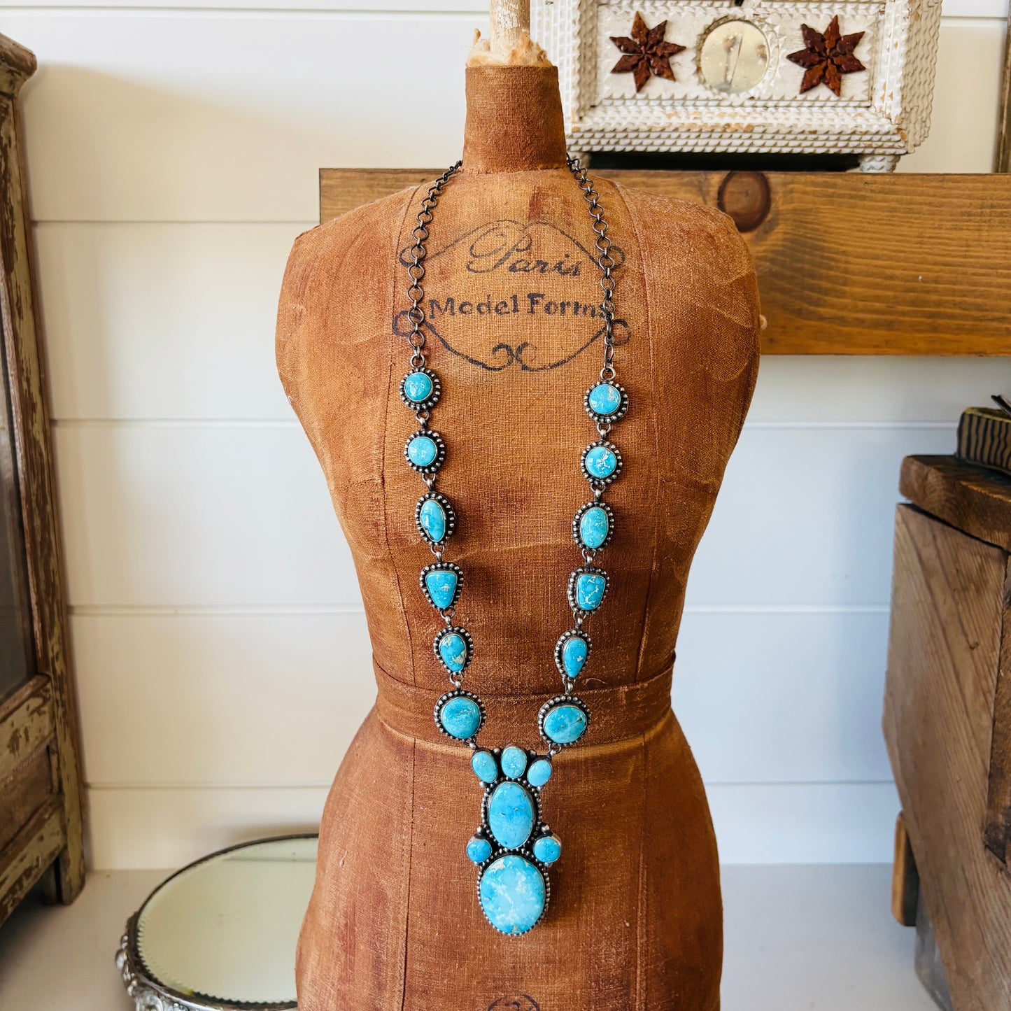 Navajo Ella Peter Sterling Silver & Blue Ridge Turquoise Necklace Set