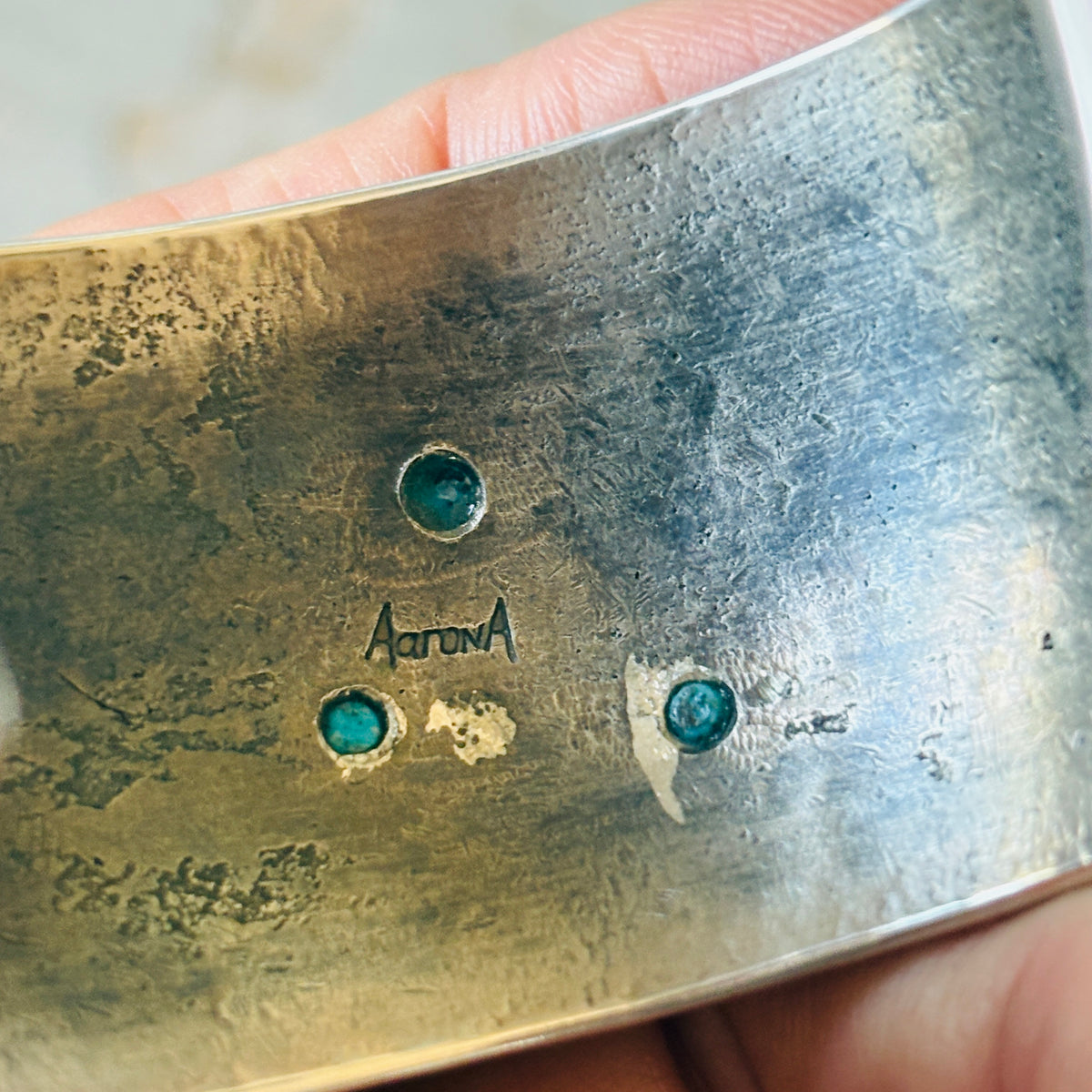 Navajo Aaron Anderson Sterling Silver & Turquoise Tufa Cast Cuff