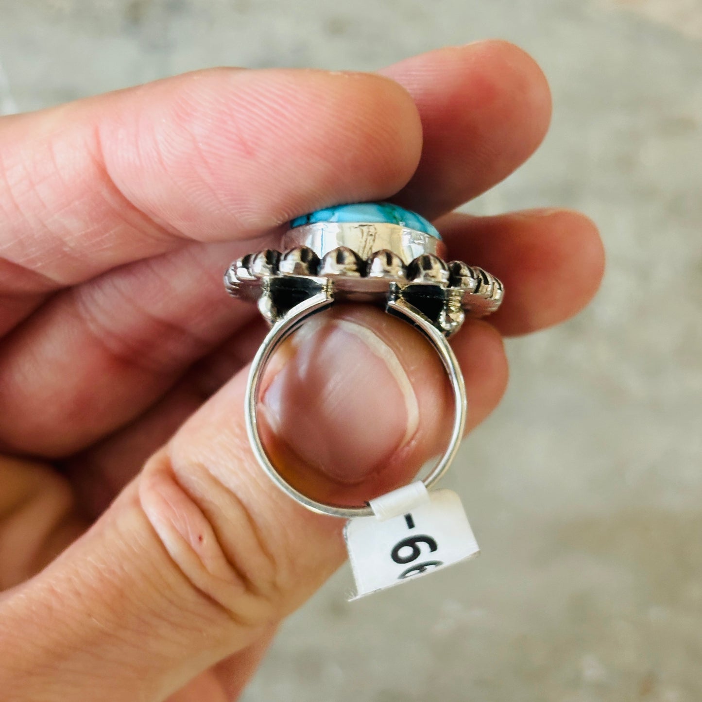 Navajo Happy Piasso Sterling Silver & Web Kingman Starburst Ring