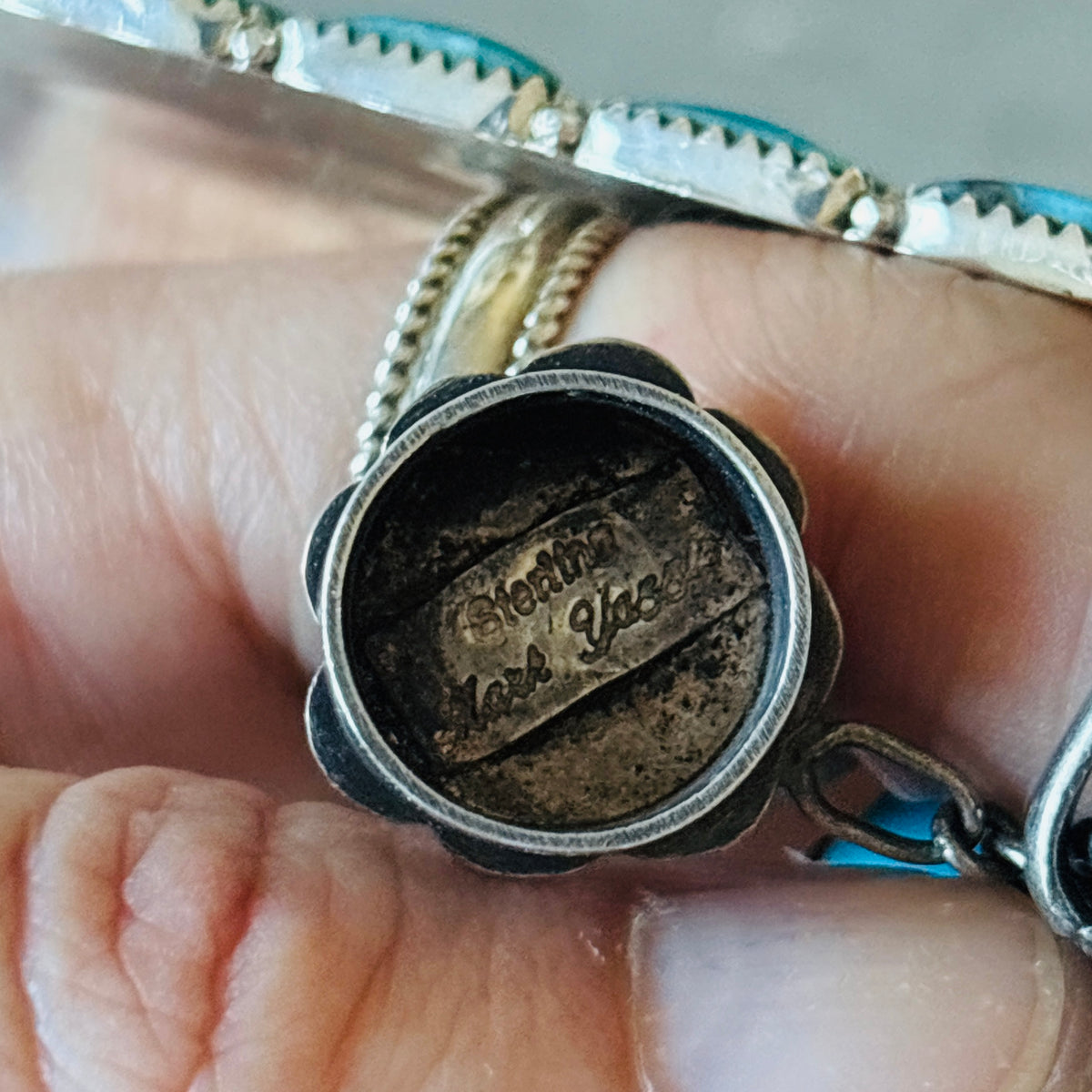 Vintage Navajo Mark Yazzie Sterling Silver & Sleeping Beauty Turquoise Blossom Necklace