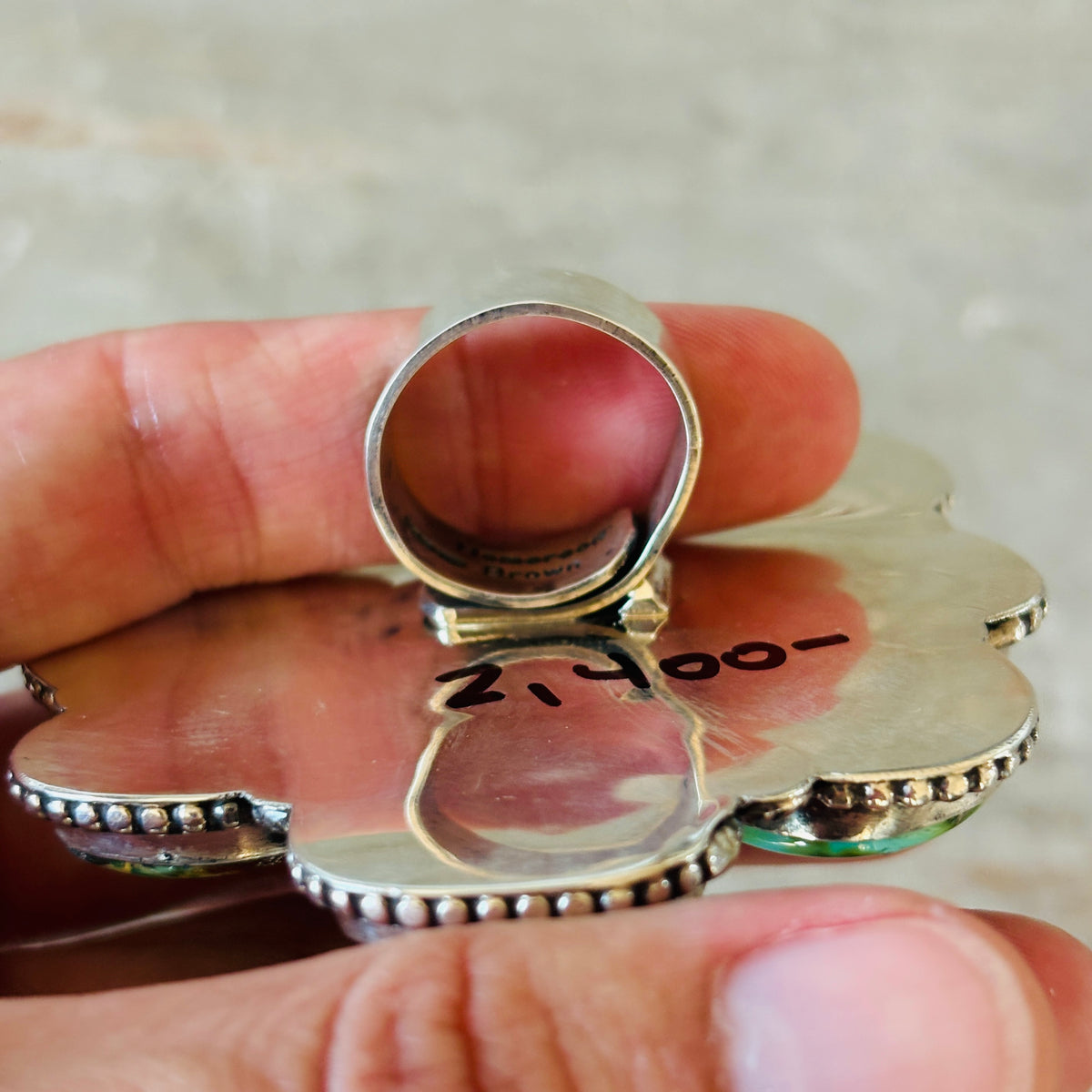 Navajo Hemerson Brown Sterling Silver & Sonoran Turquoise Cluster Statement Ring