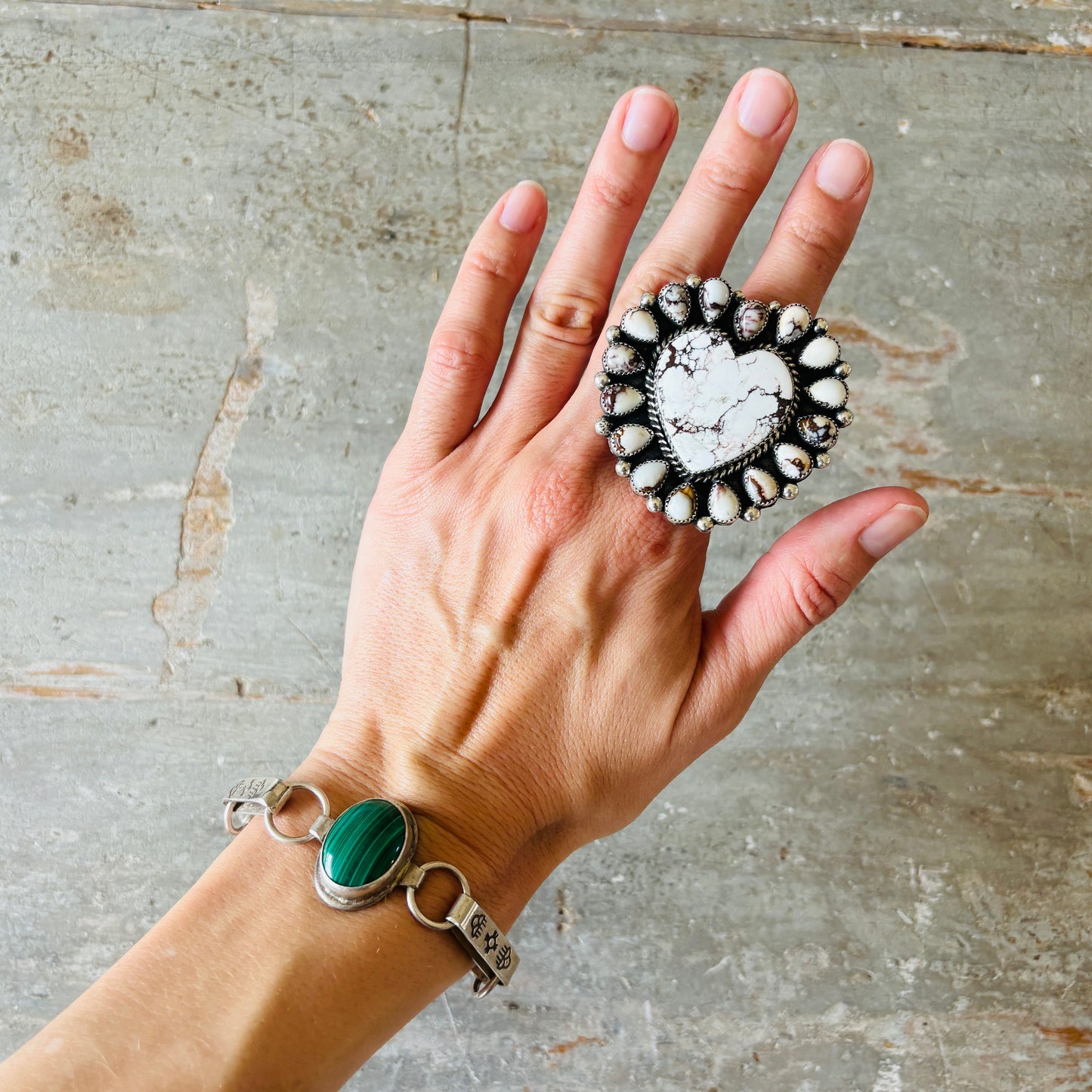 Navajo Joel Pajarito Sterling Silver & Malachite Link Reversible Bracelet