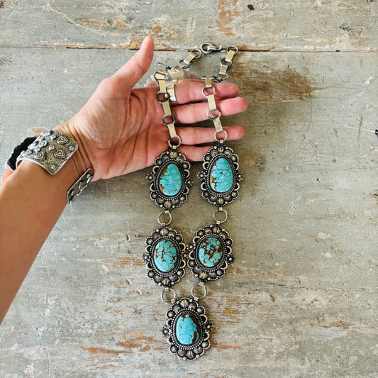 Navajo Braxton Parkett Sterling Silver & #8 Turquoise Statement Necklace