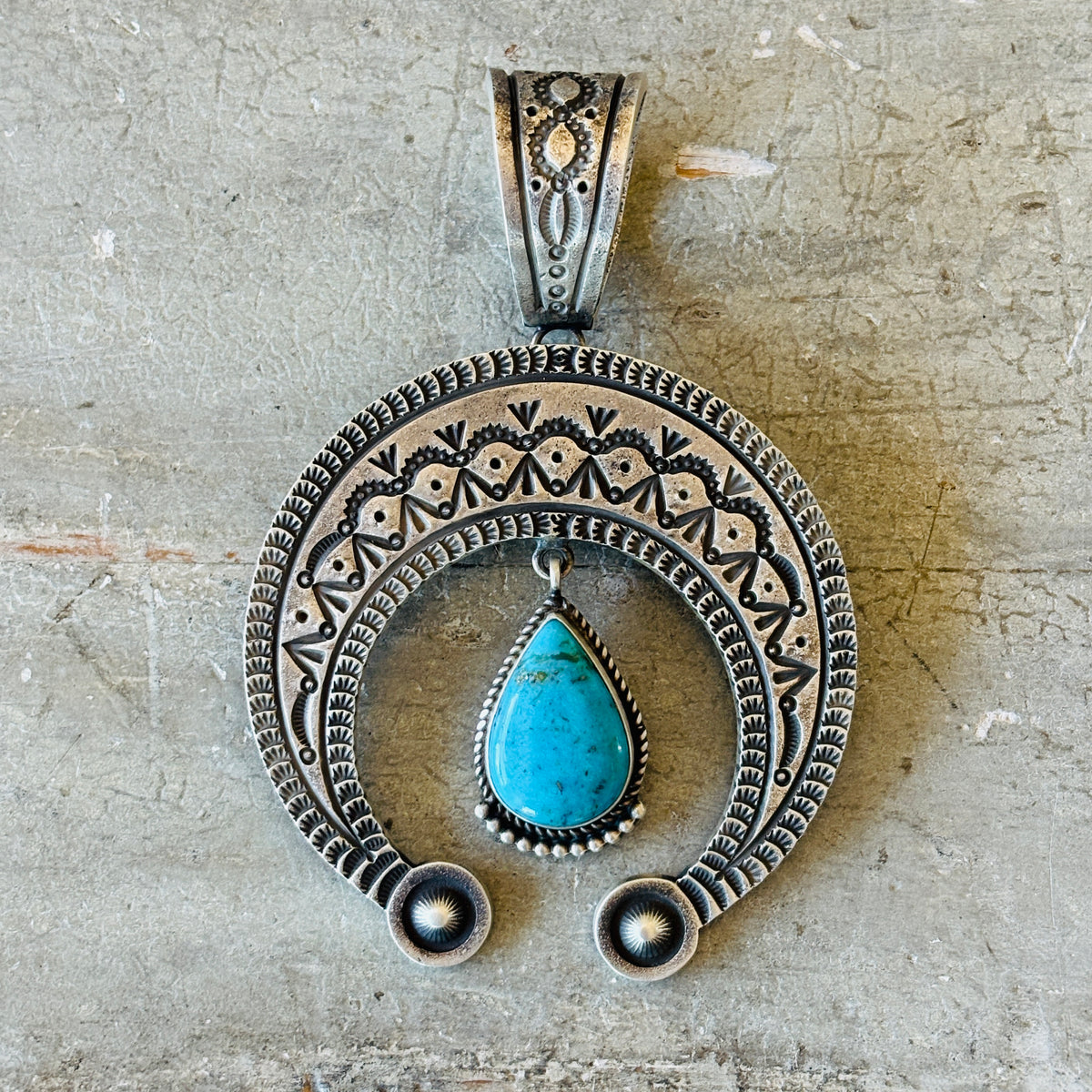 Navajo Herman Smith Sterling Silver & Kingman Turquoise Naja Pendant