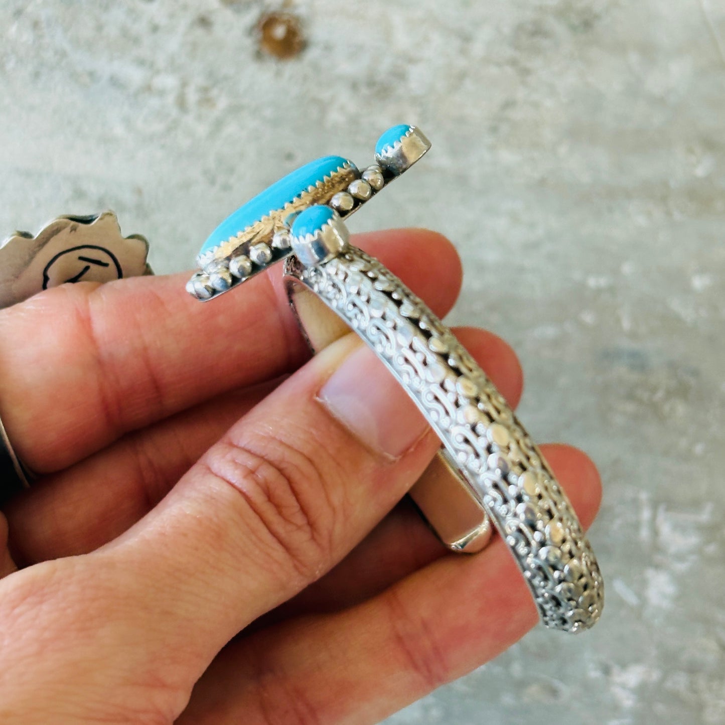Navajo Hemerson Brown Sterling Silver & Sleeping Beauty Turquoise Stacker Cuff