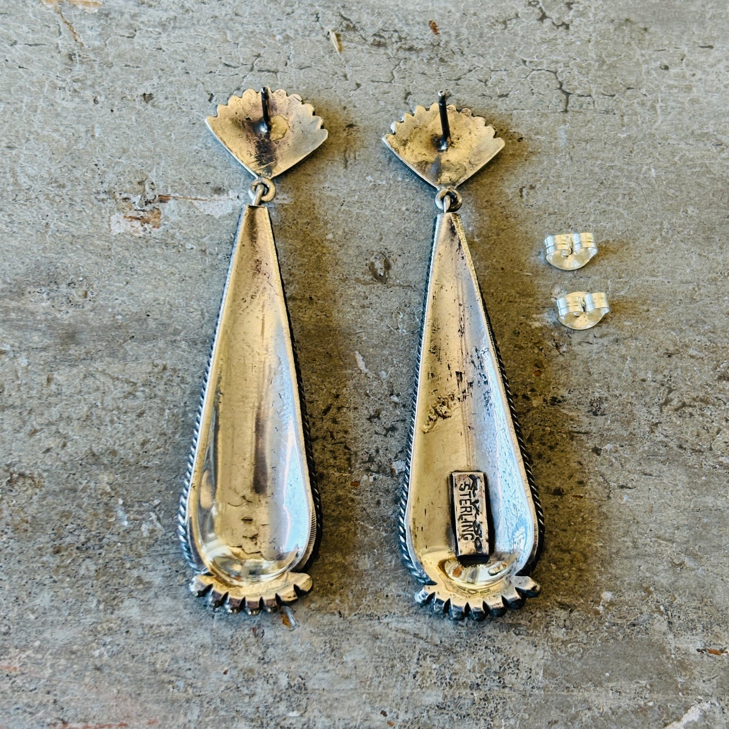 Navajo Steve Arviso Sterling Silver Fan Earrings
