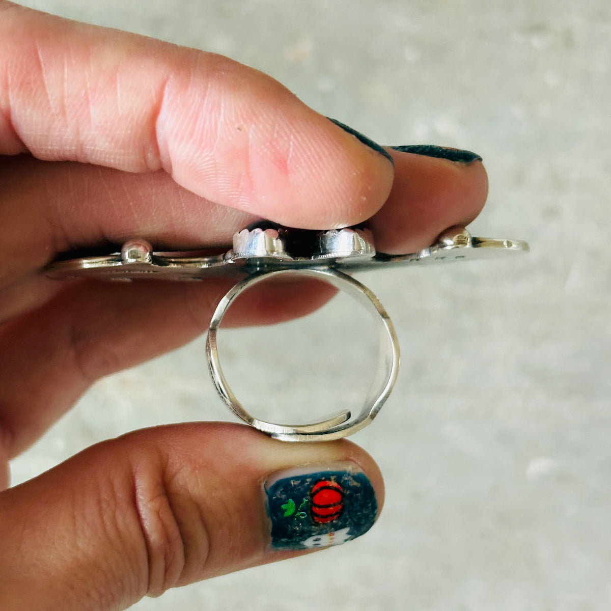 Navajo Readda Begay Sterling Silver & Black Onyx Bat Ring