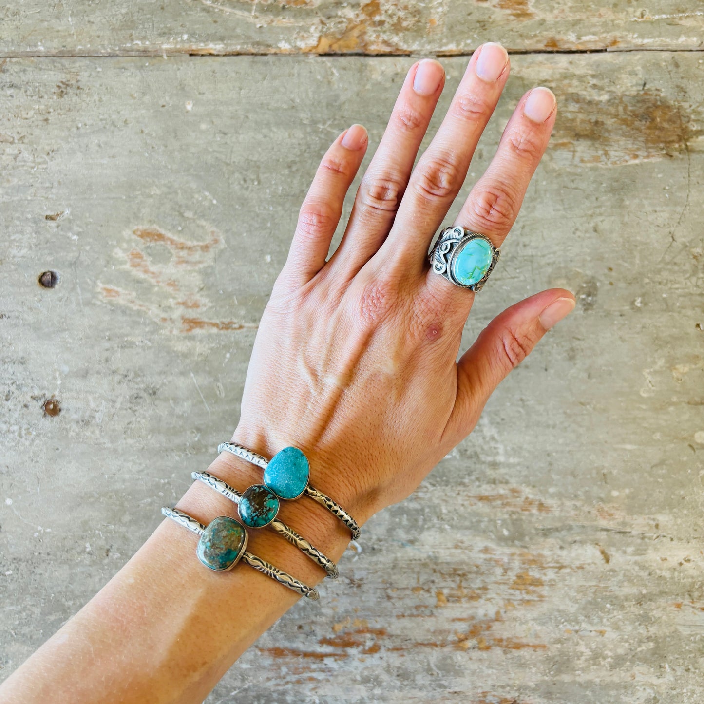 Navajo Benjamin Jimenez Silver Silver & Sonoran Mountain Turquoise Ring