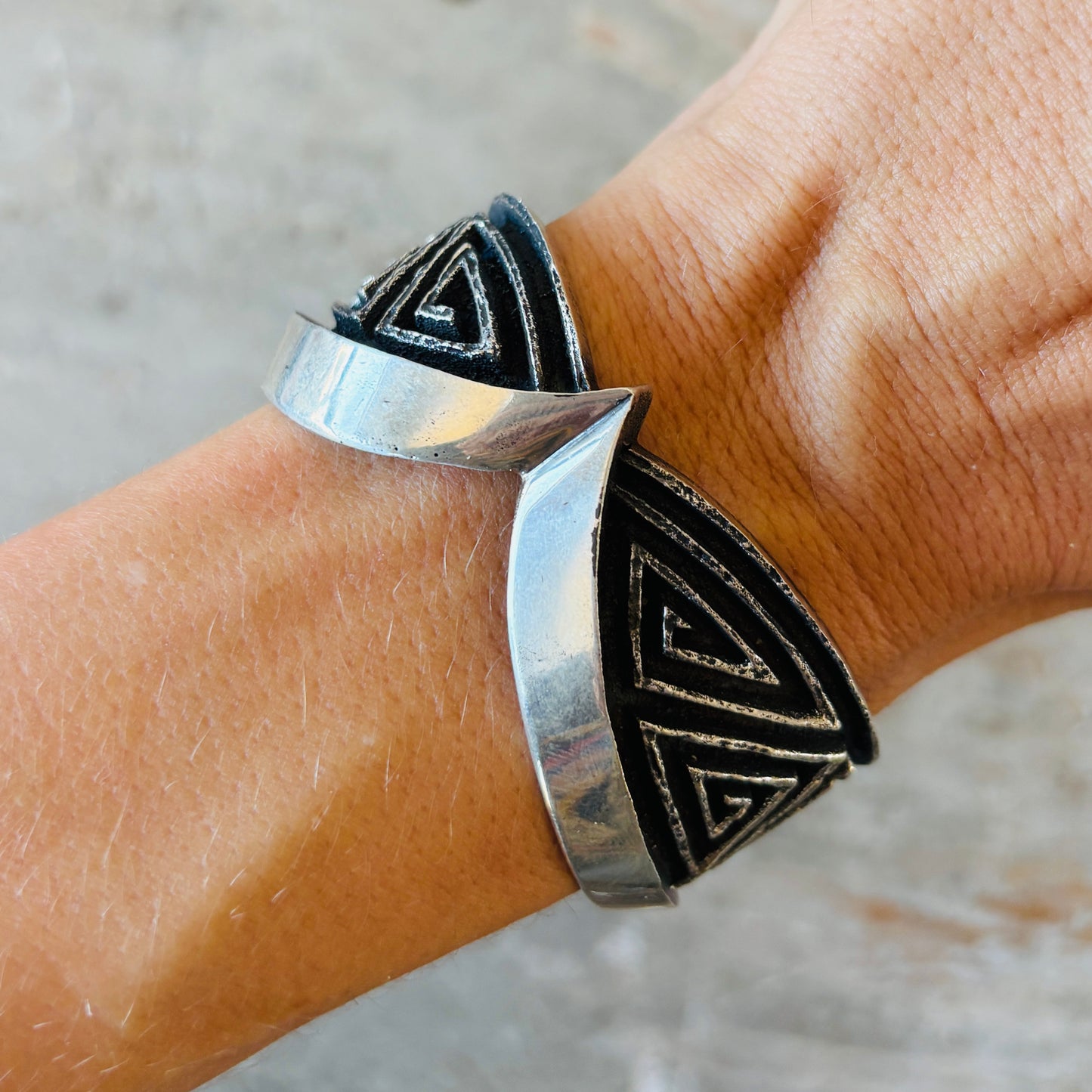 Navajo Aaron Anderson Tufa Cast Geometric Cuff