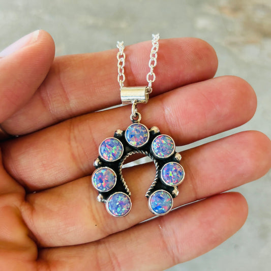 New Navajo Martin Perry Sterling Silver & Purple Lab Opal Naja Pendant