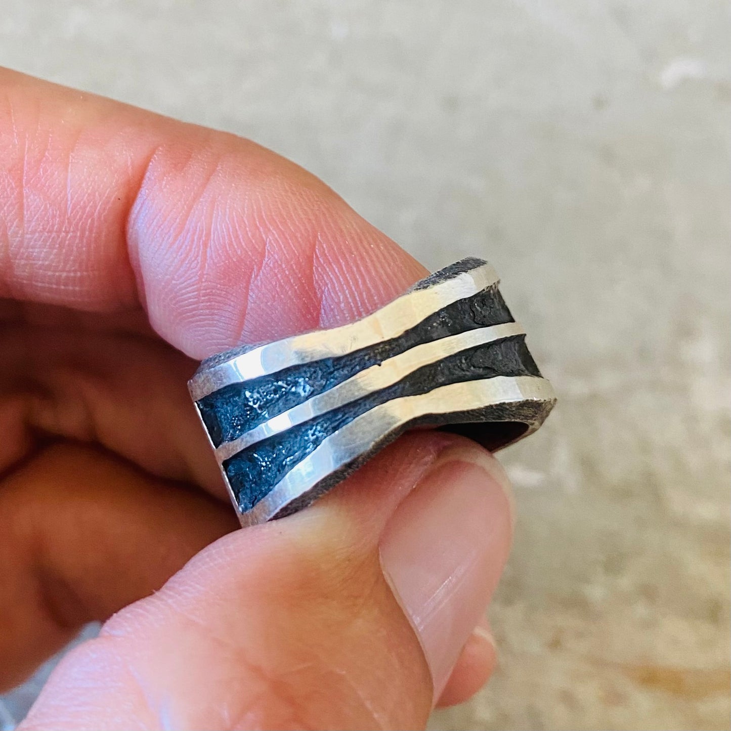 Navajo Lester James Sterling Silver Multi Stone Inlay Tufa Cast Ring